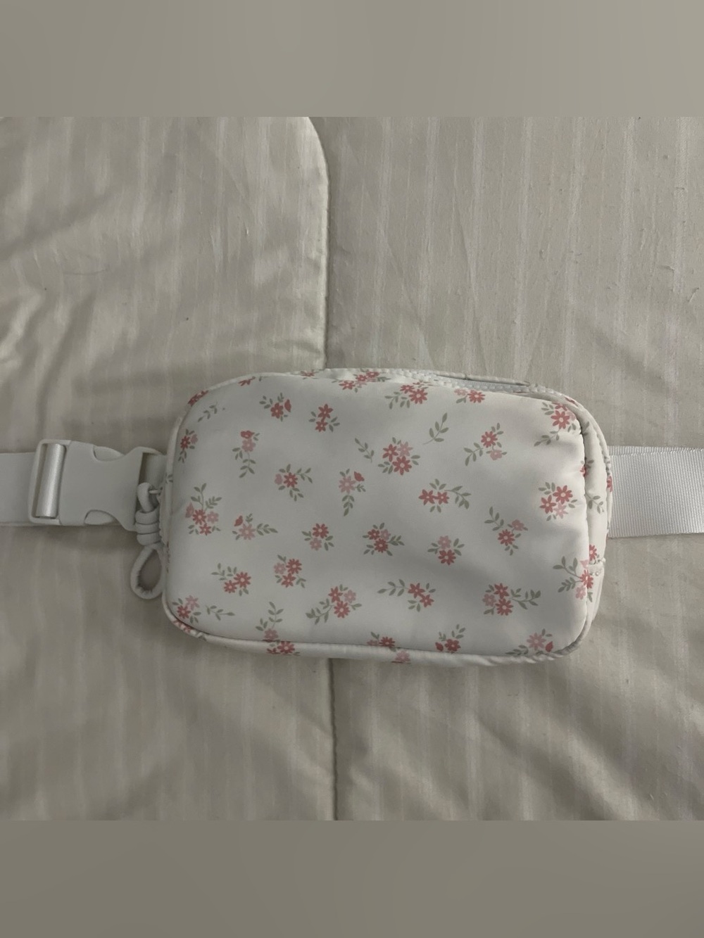 White Floral Belt Bag with Pink Flowers